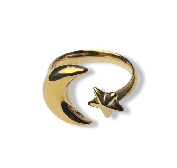 ANILLO WATERPROOF LUNA Y ESTRELLA DORADO