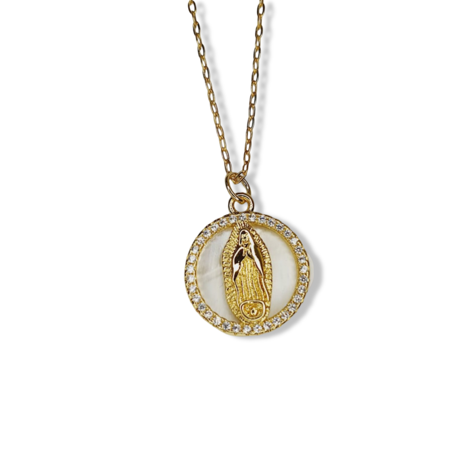 COLLAR VIRGEN MADRE PERLA DORADO