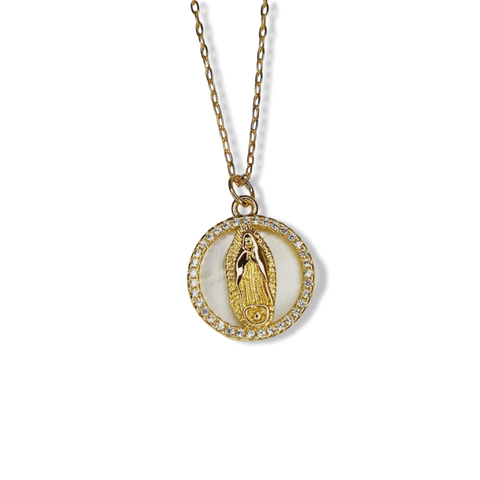 COLLAR VIRGEN MADRE PERLA DORADO