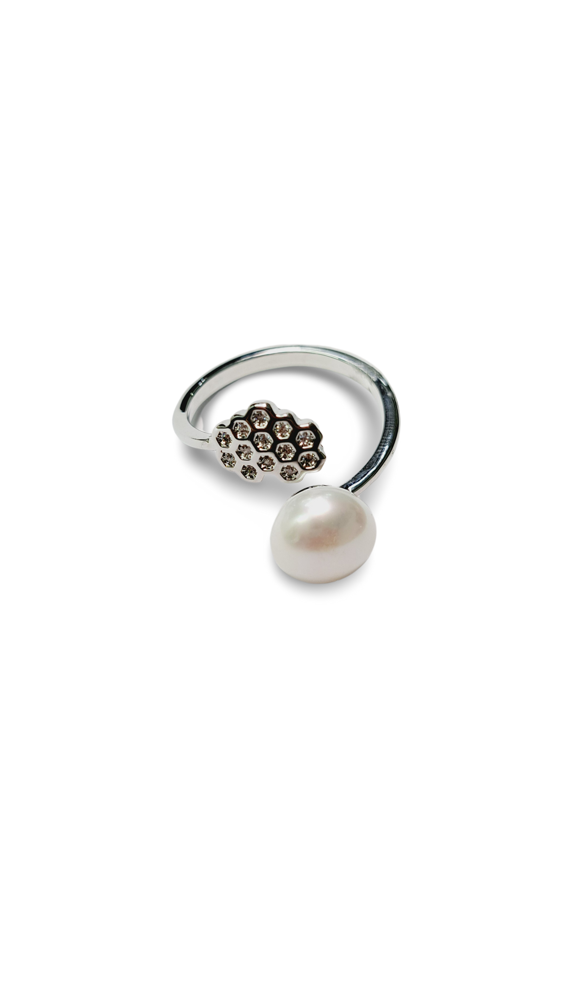 ANILLO COLMENA BOTON PLATEADO