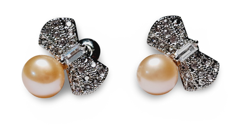 ARETE ROSA MOÑO CIRCONIA PERLA PLATEADO