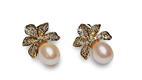 ARETE GOTA MEDIA FLOR CIRCONIA DORADO