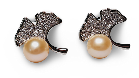 ARETE PERLA ROSADO RAMA CIRCONIA PLATEADO