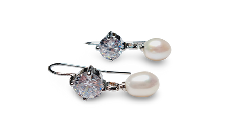ARETE CRISTAL PERLA PLATEADO