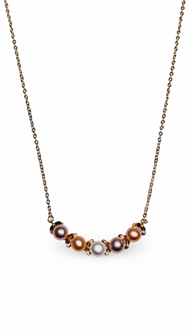 COLLAR PERLAS COLORES DORADO