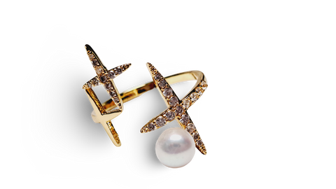 ANILLO DESTELLO PERLA BLANCO DORADO