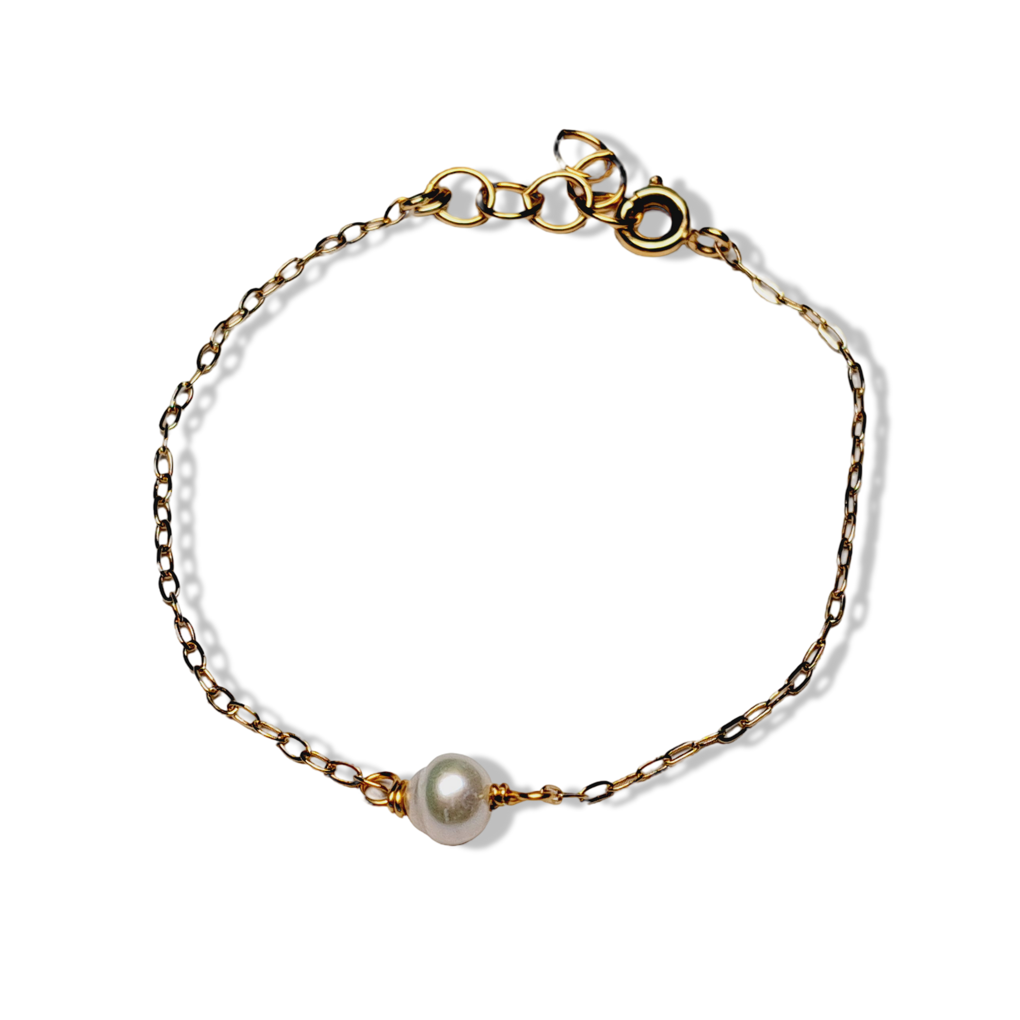 PULSERA ESLABONES PERLA DORADO