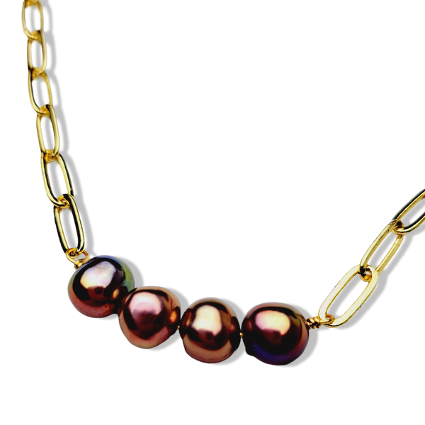 COLLAR CHAIN PERLAS MORADO DORADO