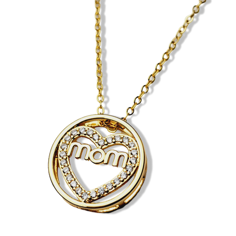 COLLAR MOM CORAZON ZIRCONIA DORADO