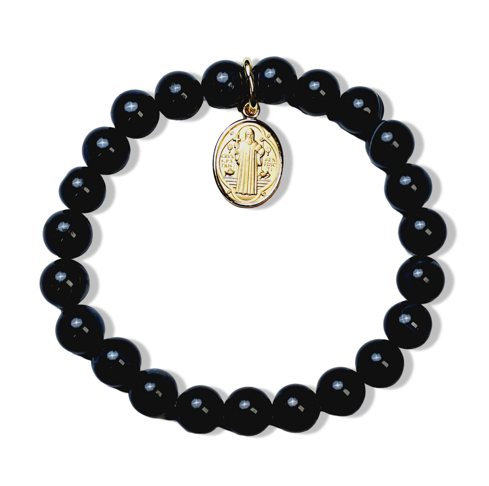 PULSERA AGATA NEGRA SAN BENITO DORADO