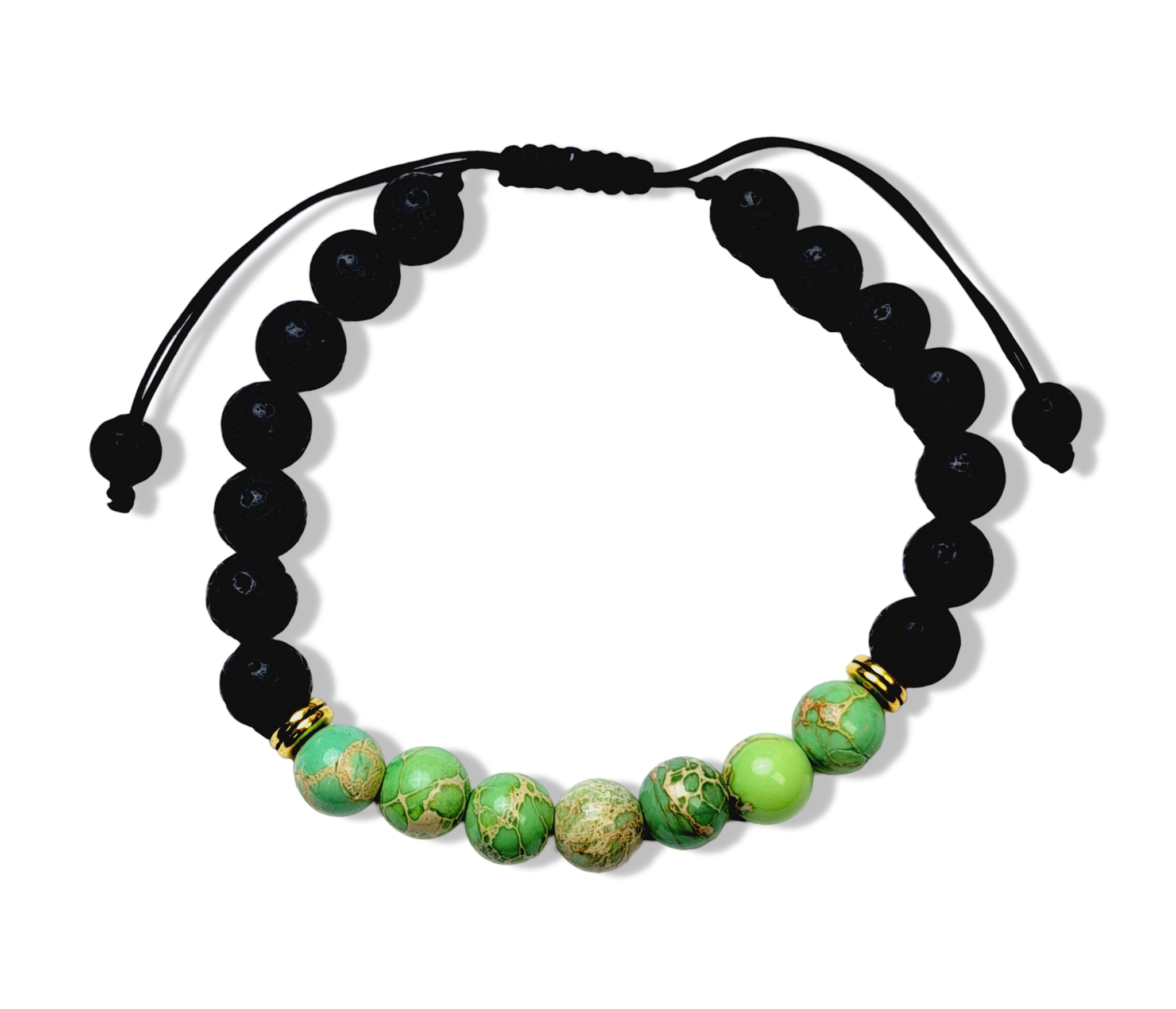 PULSERA VOLCANICA JASPE VERDE DORADO