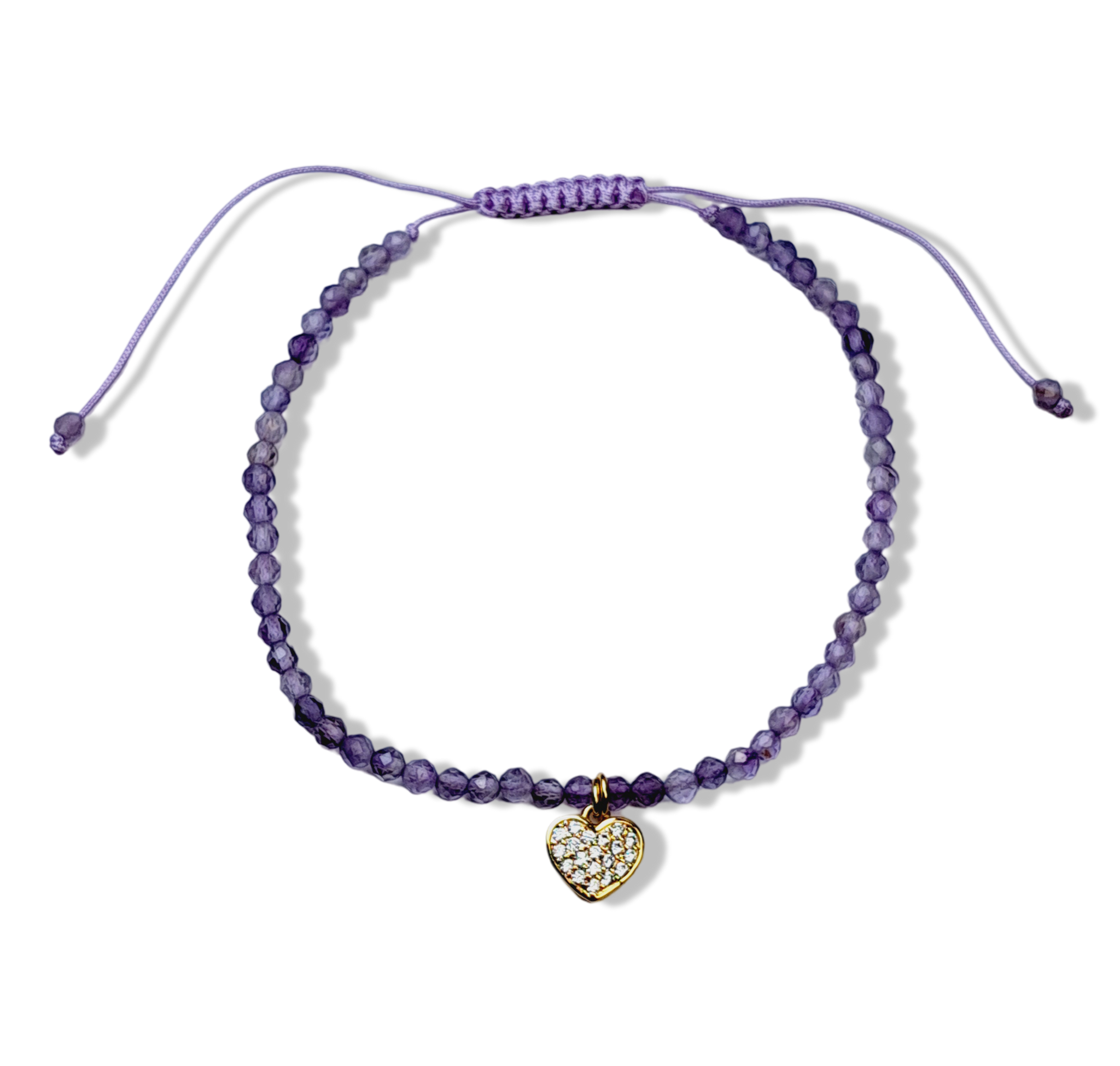 PULSERA AMATISTA CORAZON DORADO