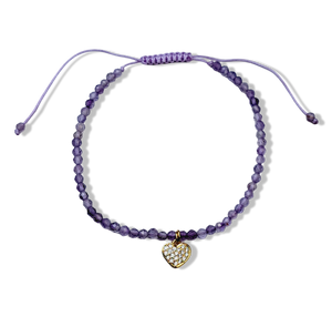 PULSERA AMATISTA CORAZON DORADO