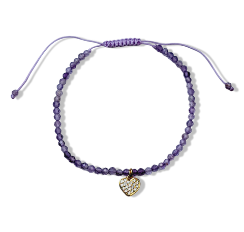 PULSERA AMATISTA CORAZON DORADO