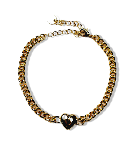 PULSERA ESLABON CORAZON DORADO