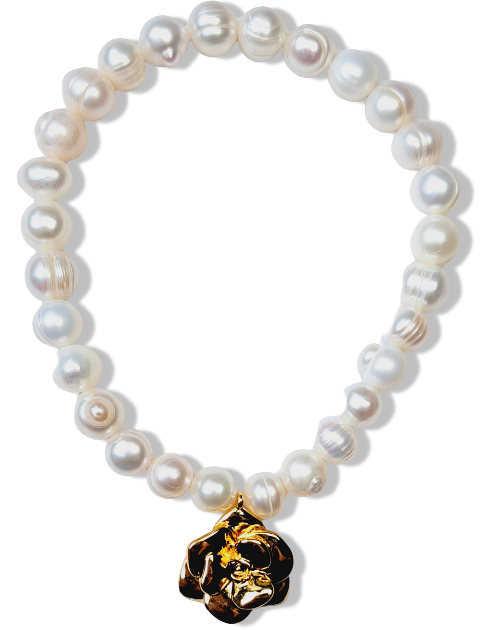 PULSERA FLOR Y PERLA BARROCA DORADO