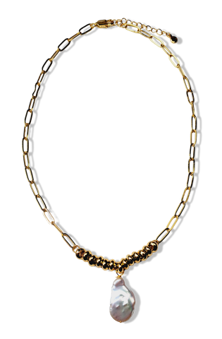 COLLAR ESLABÓN PERLA COIN DORADO