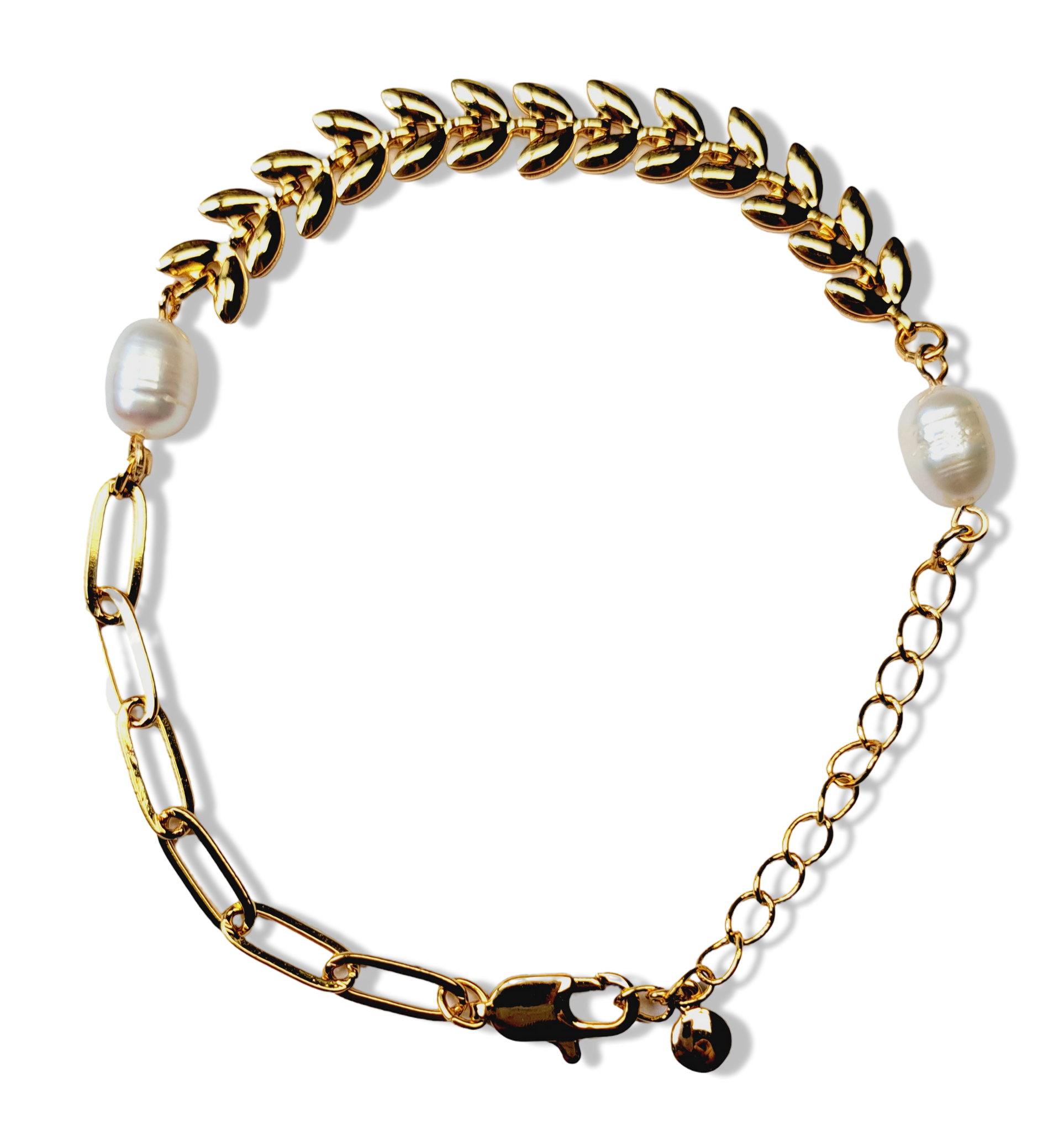 PULSERA LAUREL Y PERLA DORADO