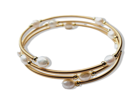 PULSERA ESPIRAL PERLAS BLANCAS DORADO