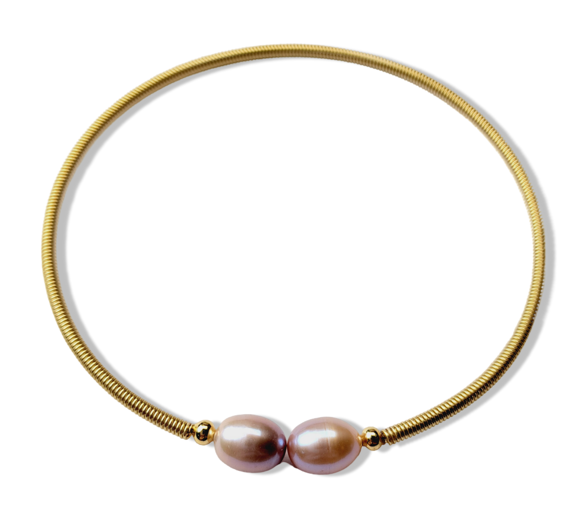 PULSERA DOBLE PERLA ROSA DORADO