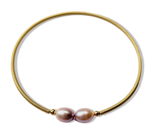 PULSERA DOBLE PERLA ROSA DORADO