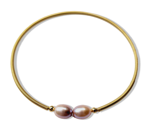 PULSERA DOBLE PERLA ROSA DORADO