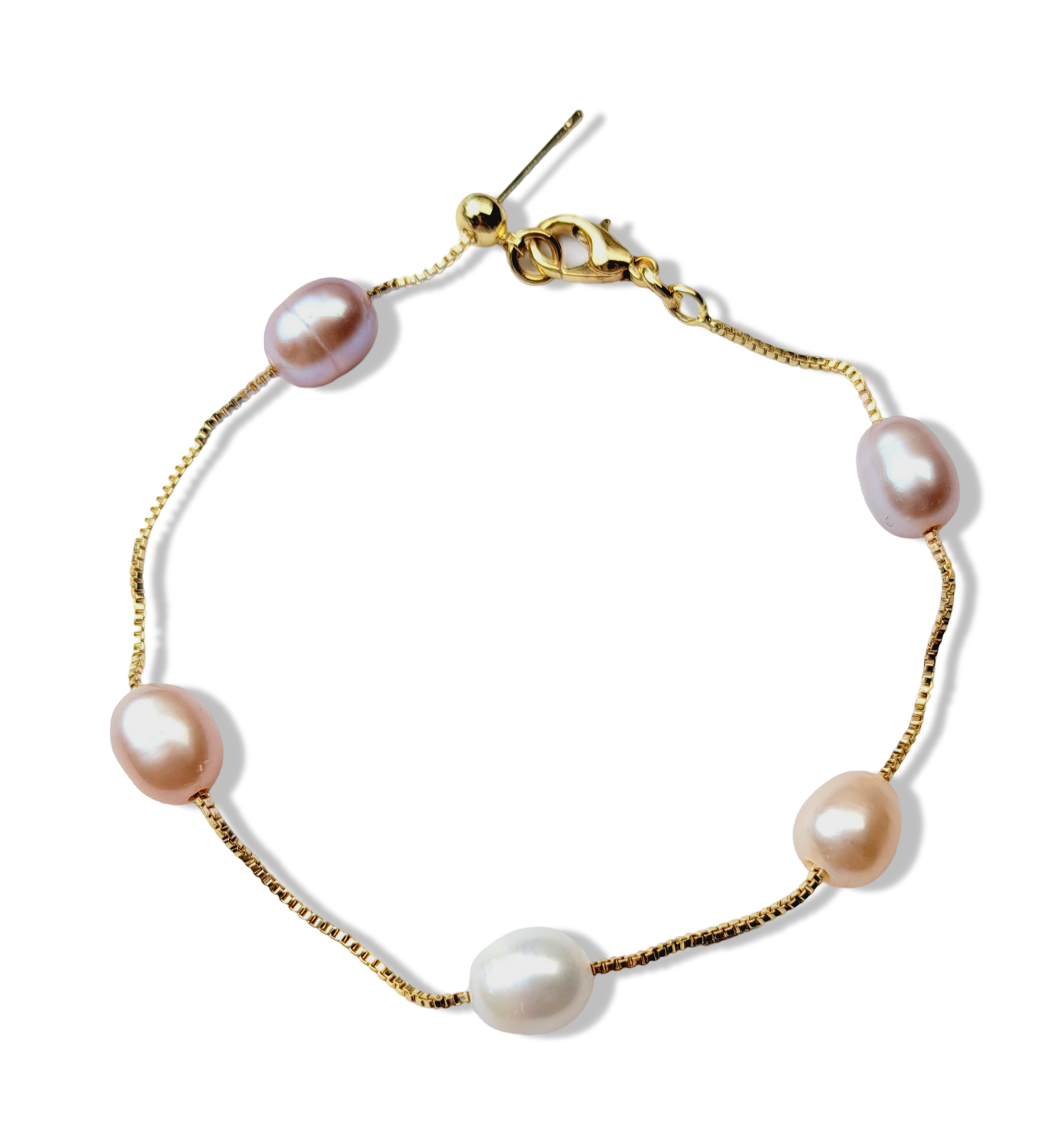 PULSERA CADENA PERLA COLORES DORADO