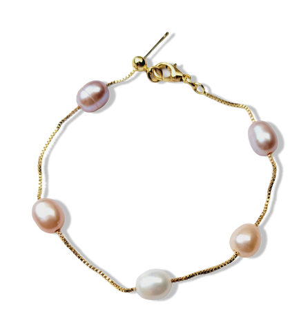 PULSERA CADENA PERLA COLORES DORADO