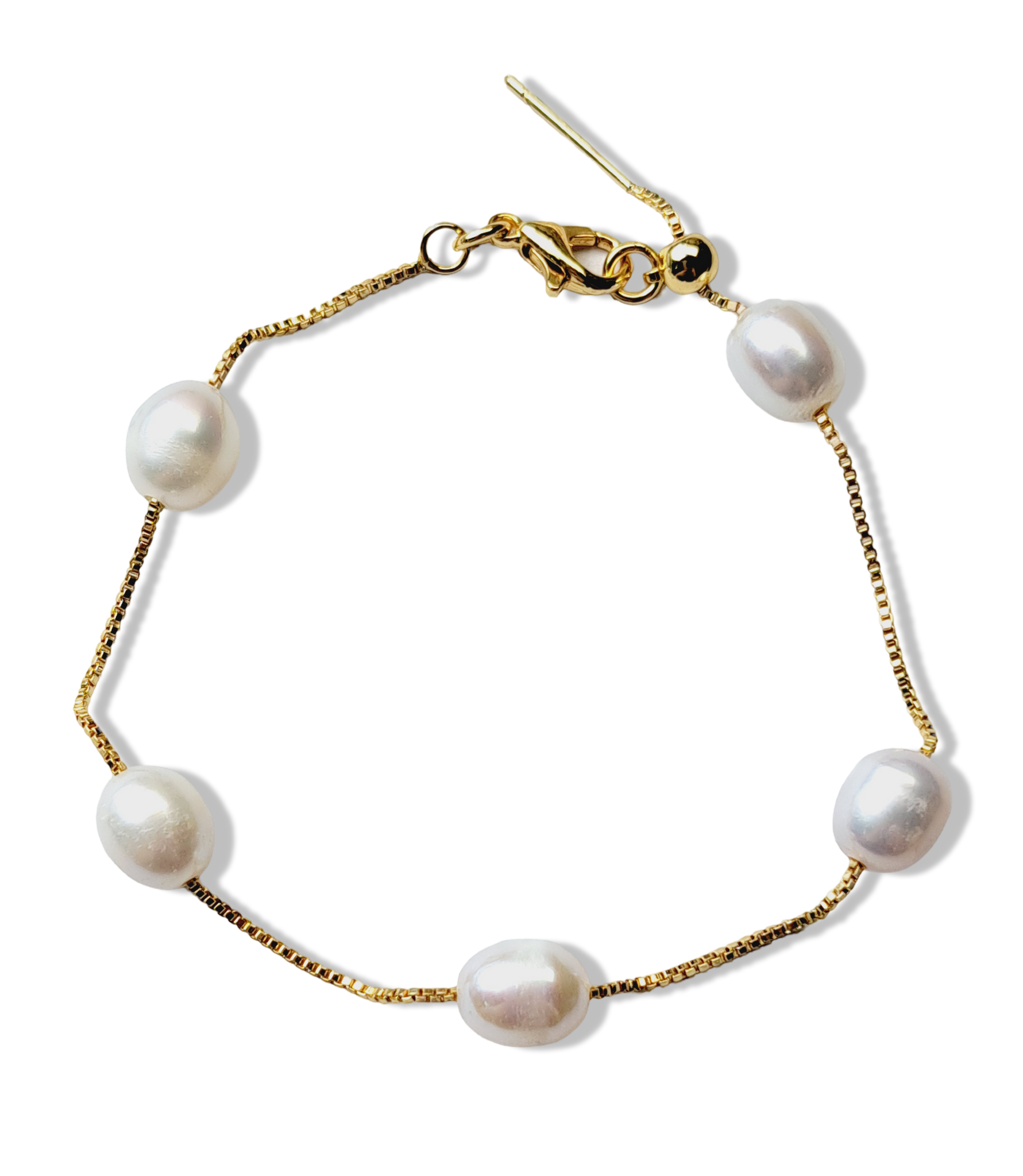 PULSERA CADENA PERLA BLANCA DORADO