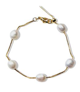 PULSERA CADENA PERLA BLANCA DORADO