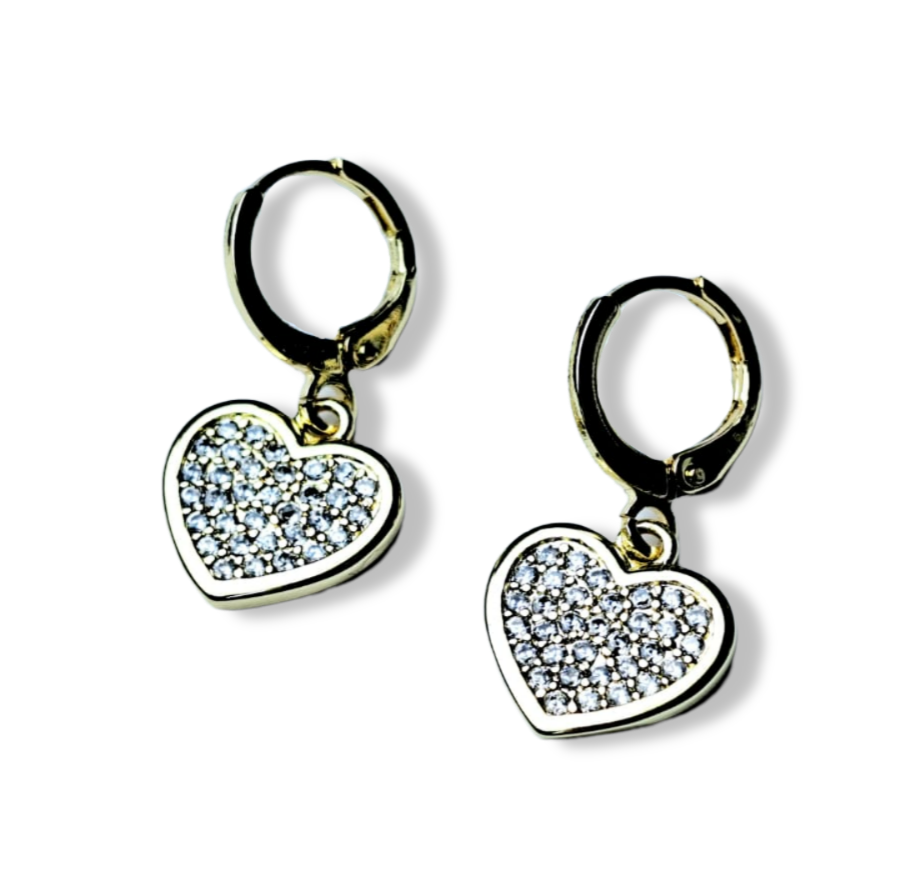 ARETE HUGGIE CORAZÓN Y CIRCINIA DORADO