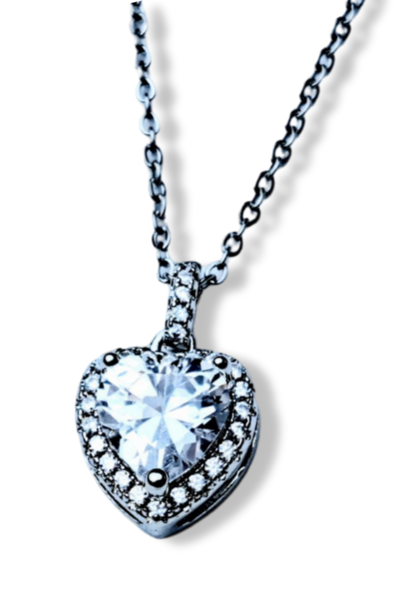 COLLAR CORAZON CRISTAL PLATEADO