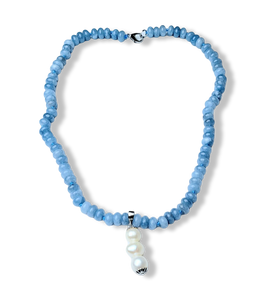 COLLAR ÁGATA AZUL Y PERLA BARROCA PLATEADO