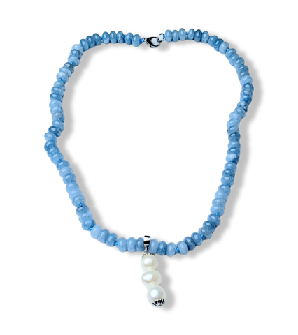 COLLAR ÁGATA AZUL Y PERLA BARROCA PLATEADO