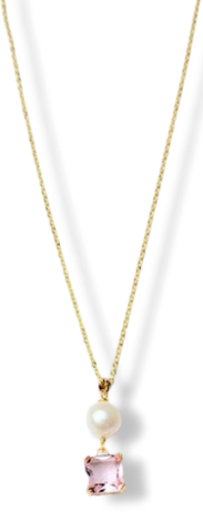 COLLAR PERLA ROUND Y CRISTAL ROSA DORADO