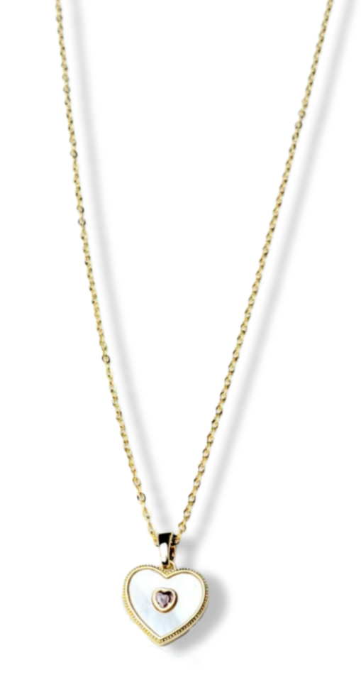 COLLAR MADRE PERLA CORAZÓN CIRCONIA DORADO