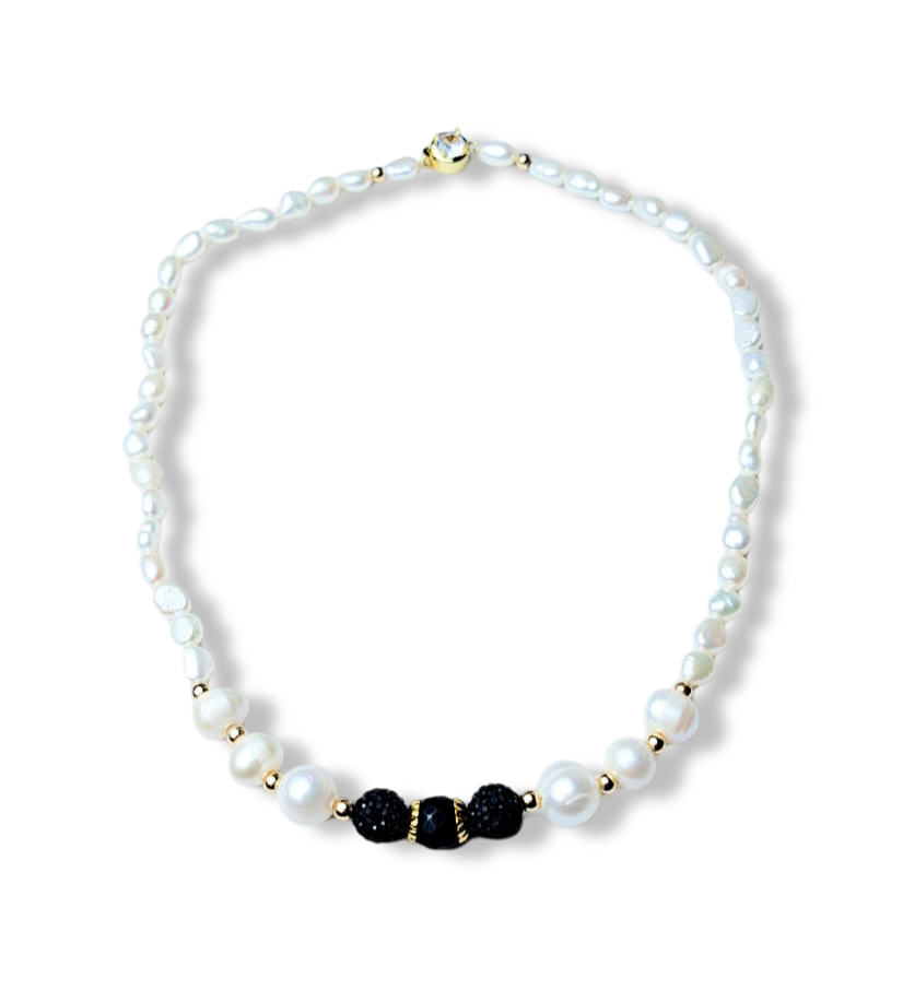 COLLAR PERLA ROUND Y CRISTAL DORADO