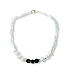 COLLAR PERLA ROUND Y CRISTAL DORADO