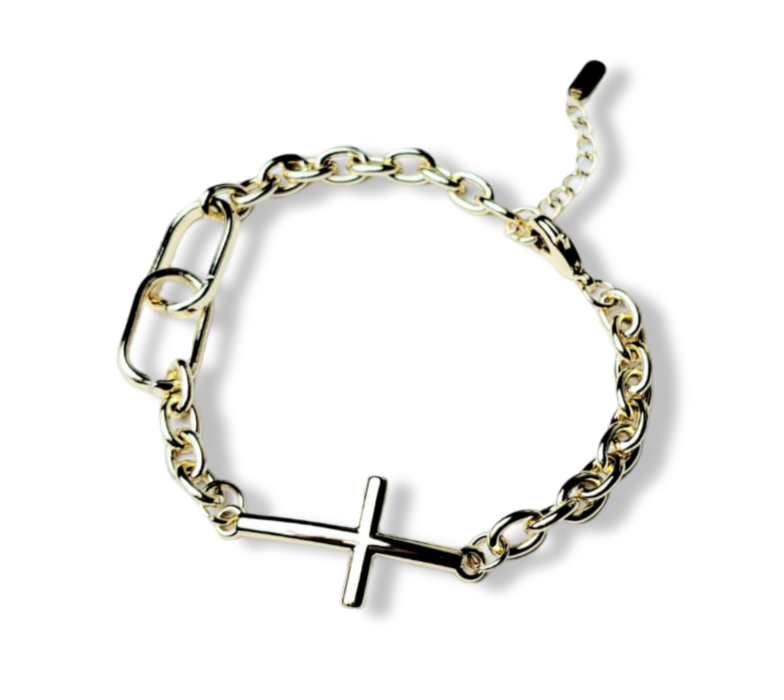 PULSERA ESLABÓN CRUZ DORADO