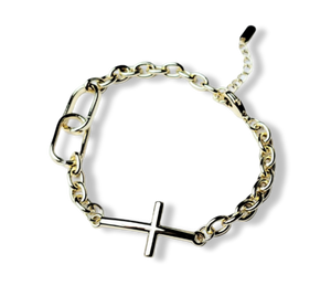PULSERA ESLABÓN CRUZ DORADO