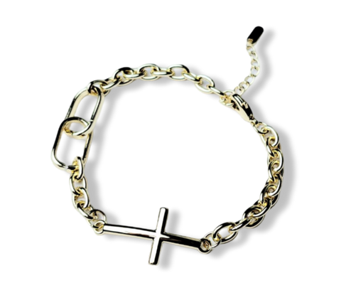 PULSERA ESLABÓN CRUZ DORADO
