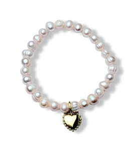 PULSERA PERLA LILA CORAZÓN DORADO