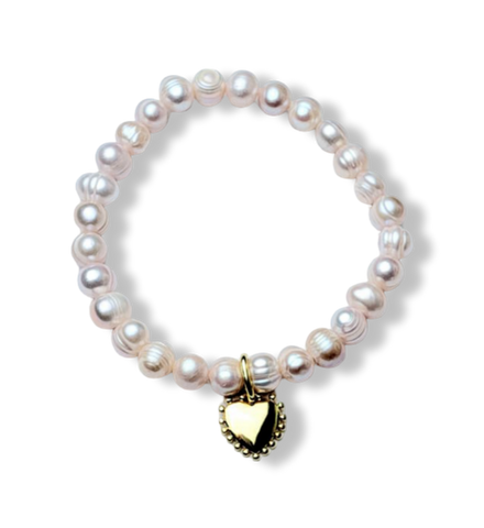 PULSERA PERLA LILA CORAZÓN DORADO
