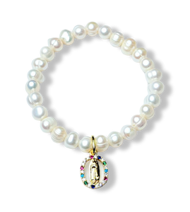 PULSERA PERLA BARROCA VIRGEN COLORES DORADO