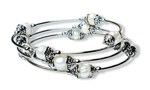 PULSERA ESPIRAL PERLA BARROCA PLATEADO