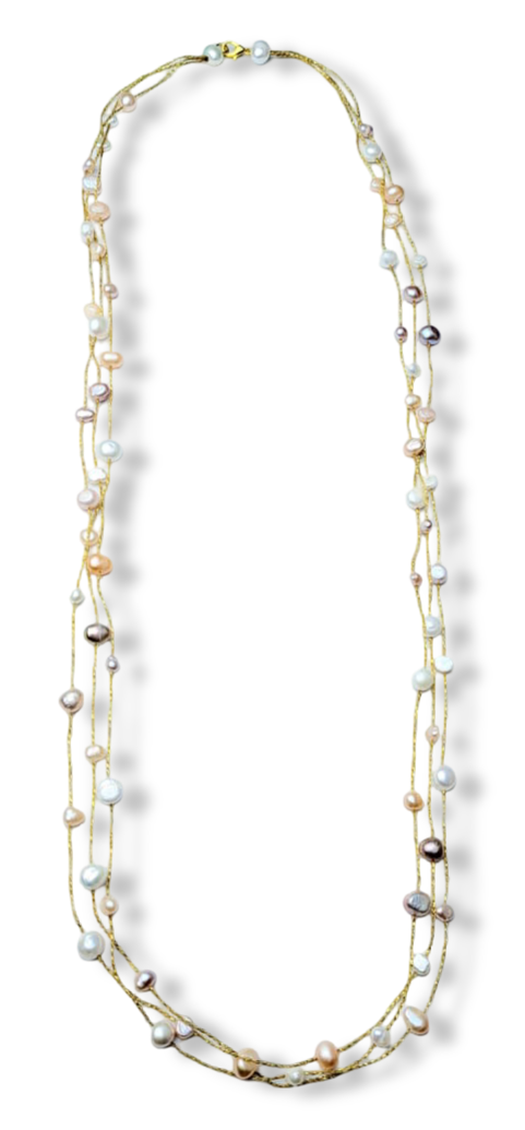 COLLAR PERLA COLORES 3 HILOS DORADO