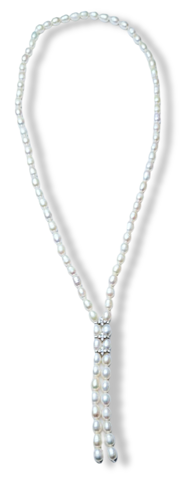 COLLAR CORBATÍN PERLA ARROZ PLATEADO