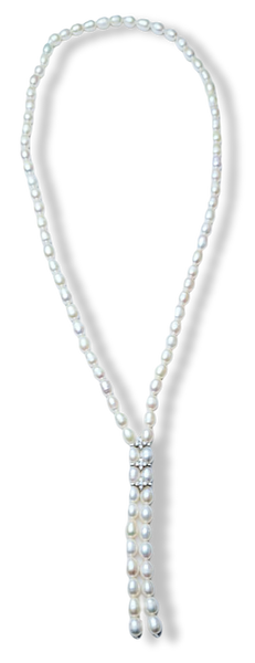 COLLAR CORBATÍN PERLA ARROZ PLATEADO