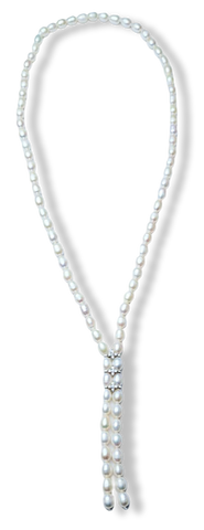 COLLAR CORBATÍN PERLA ARROZ PLATEADO