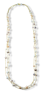 COLLAR PERLA COLORES 3 HILOS DORADO